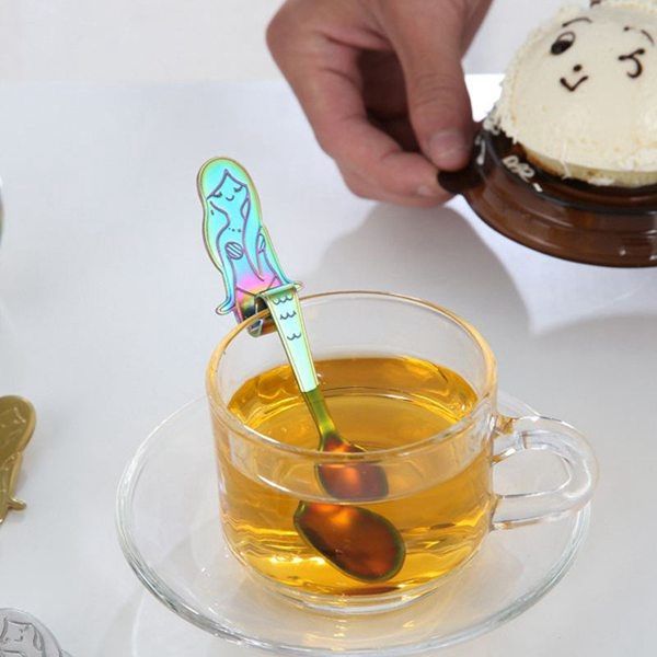 

4 pcs stainless steel dessert spoons,mermaid spoon hanging coffee teaspoon sugar ice cream coffee scoops