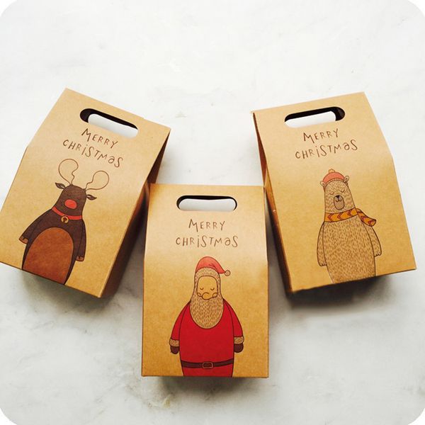 

10pcs paper packaging boxes bag cake dessert candy wrap christmas gifts cute bear santa claus paper candy box