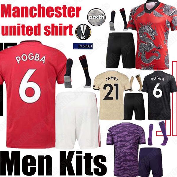 

fc manchester bruno fernandes pogba soccer kit 2020 lingard rashford football shirt united utd 19 20 uniforms kit soccer sets socks, Black