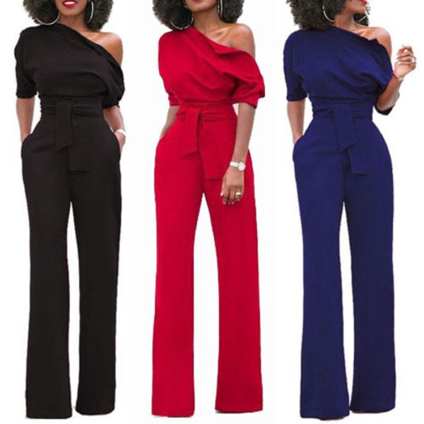 

женская клубная одежда комбинезон с коротким рукавом боди вечеринки комбинезон косой комбинезон широкую ногу длинные брюки, Black;white