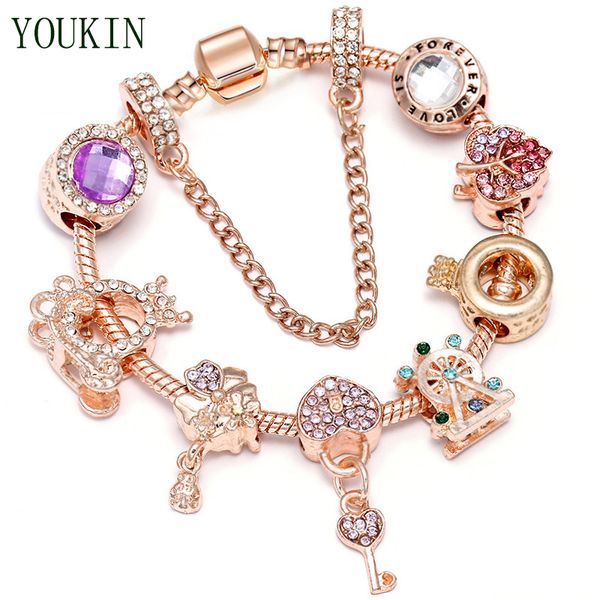 

new fit original pandor charms european bracelet for women jewelry zircon ferris wheel beads key pendant girl pulsera, Black