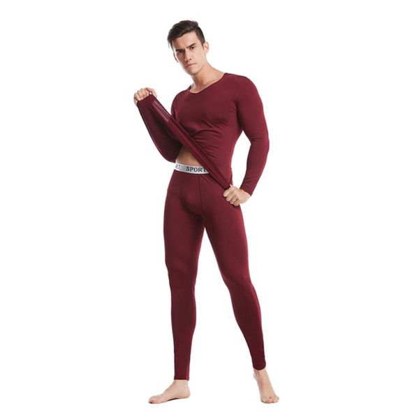

men's suit warm + pants fall winter pajamas bottom and velvet thick cotton underwear sets red black pluse size l-4xl, Gray