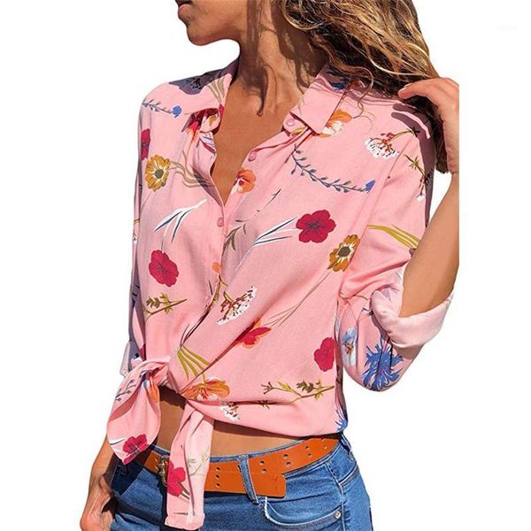 

girl clothing chiffon floral lapel neck printed long sleeve summer designer shirt womens summer t-shirt, White