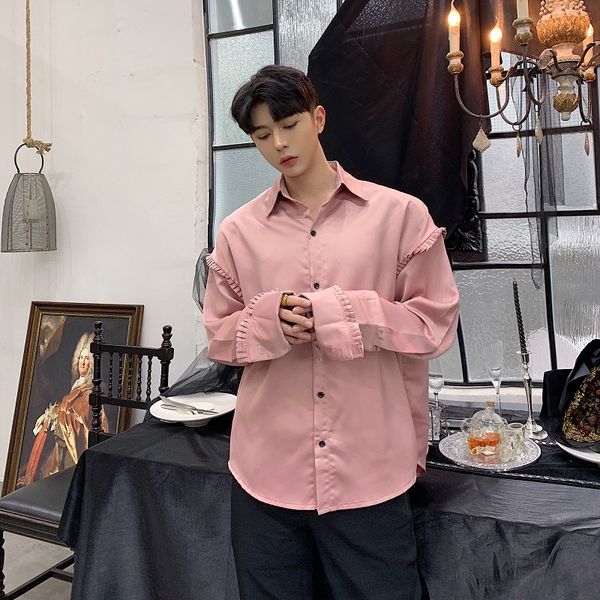 

nightclub stage clothes men loose casual long sleeve shirts male harajuku streetwear vintage fashion show dress shirt, White;black