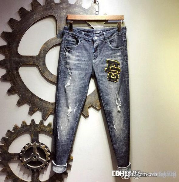 

2020 hole men skinny cool guy distressed jeans designers slim jeans straight denim pants trousers men designer jeans, Blue