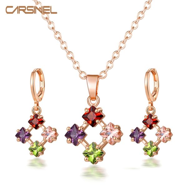 

carsine brand colorful cubic zircon necklace earrings bridal wedding jewelry set women fashion jewelry accessory js0652, Silver