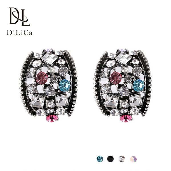

dilica fashion woman earrings 2019 women vintage earrings female rhinestone earring jewelry orecchini donna kolczyki, Silver