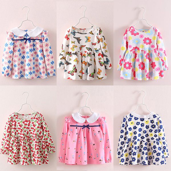 

children's floral dress 2019 spring girls' children's dress baby long-sleeved jh-0061, Red;yellow