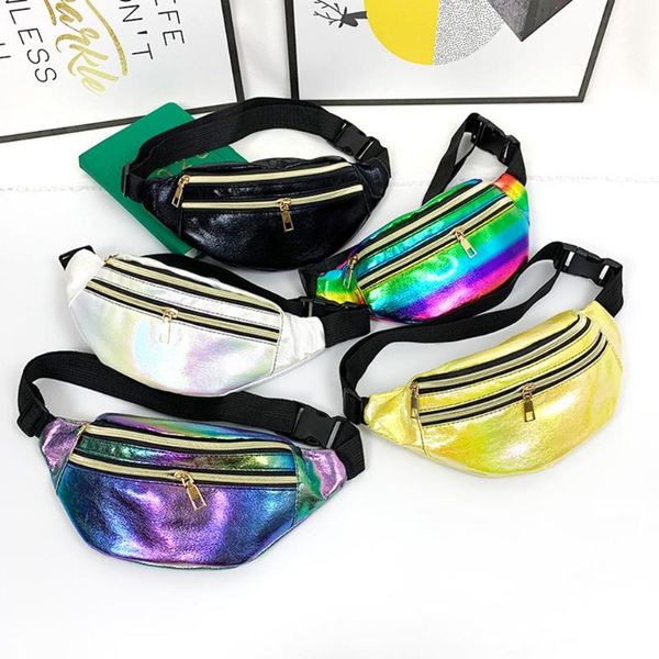 

casual waist bag high-quality portable delicate bright women leather shoulder messenger bags multicolor laser purse