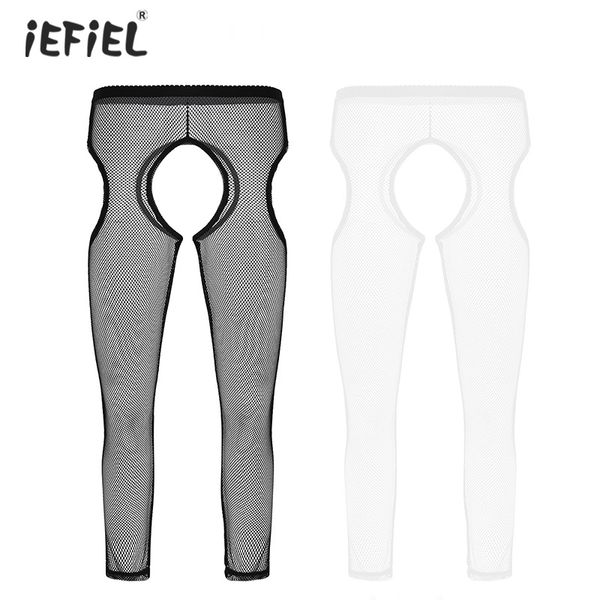

mens sissy panties crotchless tight pants stretchy suspender hollow out fishnet see through pantyhose underwear hosiery, Black