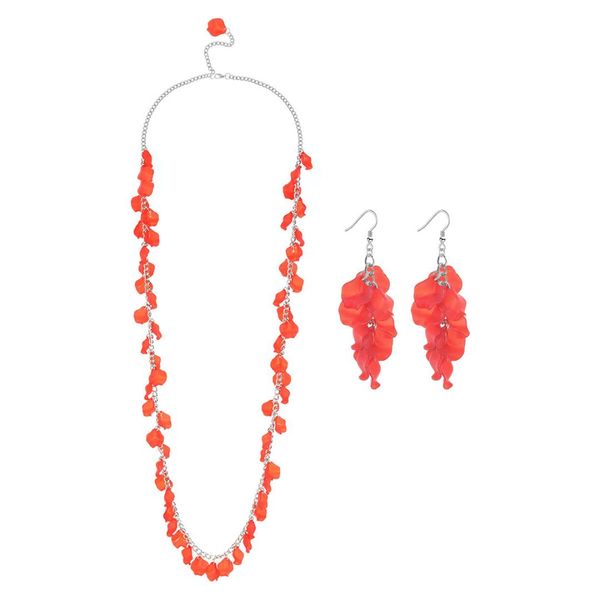 

sweet red wedding jewelry set acrylic tassel pendant silver metal chain festive auspicious bright necklace earring jewelry 1261