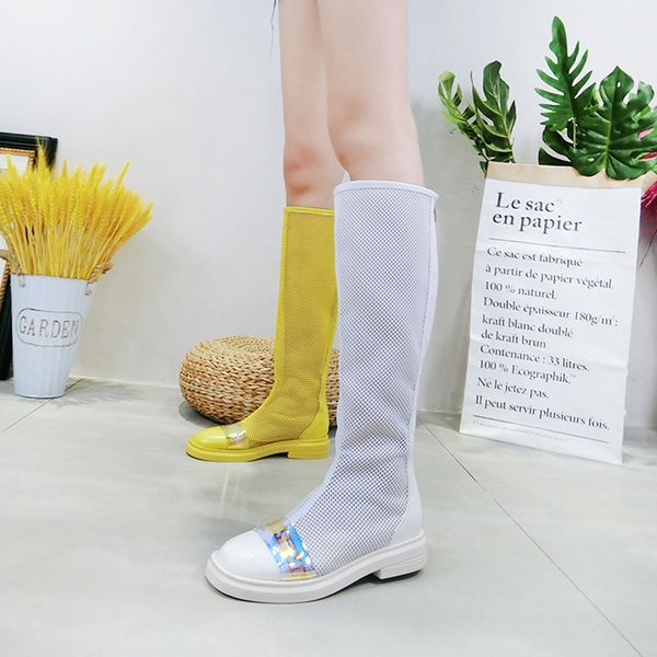 

women summer boots breathable hollow out mesh knee-high boot 2019 summer solid color ladies shoes roman style boots for woman, Black