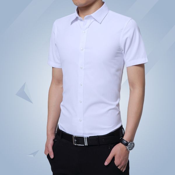

2019 new arrival brand men's summer business shirt short sleeves turn-down collar shirt men shirts big size 5xl, White;black