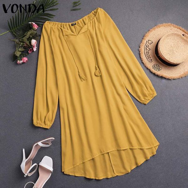 

vonda women autumn long sleeve loose t-shirt dress plain solid oversized shirt dress plus size s-5xl solid color mini dresses, Black;gray
