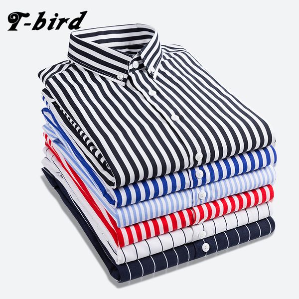 

T -Bird Shirt Men 2018 New Striped Long Sleeves Mens Dress Shirts Camisa Masculina Spring Summer Brand Casual Male Shirt Tops 5xl