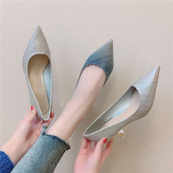 

ladies pumps leather material fashion black silver gradient shiny women shoes female high heel women's pumps w32-45