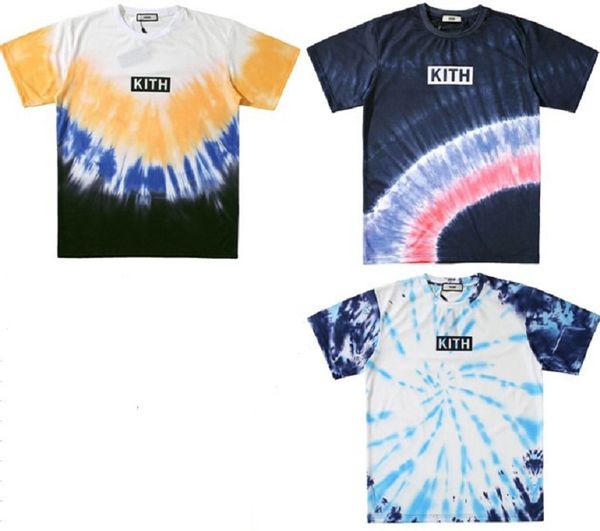 

mens womens summer kith t-shirts tie dye tees hip hop streetwear short sleeve pullover male clothing, White;black