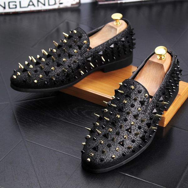 

luxury punk style men loafers rock shoes spring autumn men spike rivets fashion loafers party wedding shoes black red gold