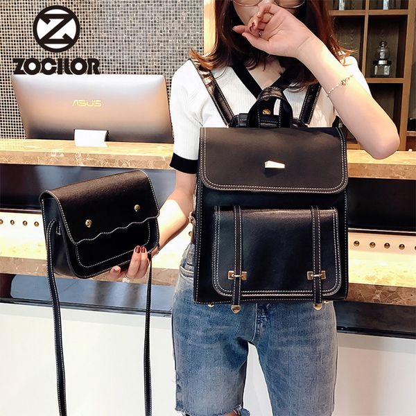 

two sets 2018 fashion women backpack pu leather backpacks teenage girls female school backpack shoulder bag