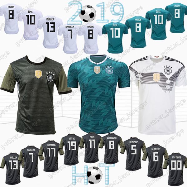 

13 muller germany occer hirt 10 ozil 2018 world cup germany away green occer jer ey 8 kroo 5 hummel 17 boaten football uniform