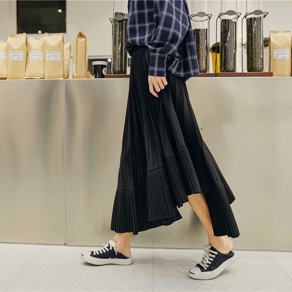 

tvvovvin 2020 spring summer high elastic waist black brief irregular draped fish tail half-body skirt women fashion tide jx989
