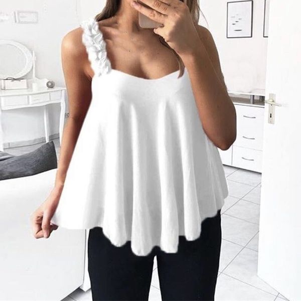 

women sleeveless vest ladies camisole camis appliques plus size solid summer tank, White