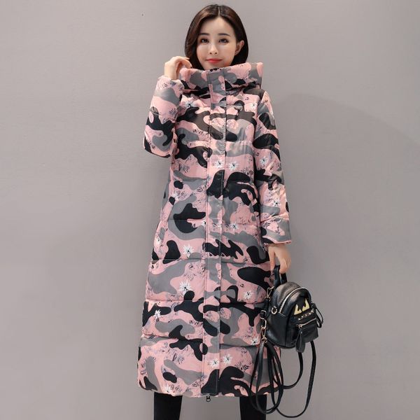 

stand collar 2019 hooded women winter jacket printing women's long coat parka warm outwear female chaqueta mujer y190926, Black;white