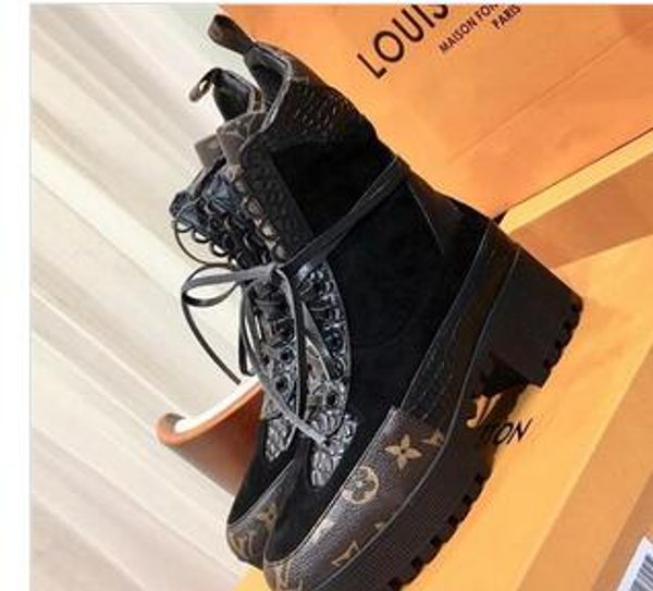 

2019+ mklaureate platform boot women with box shoes comfortable breathable walking luxurious lady booties fashion ankle boots womens fashion, Black