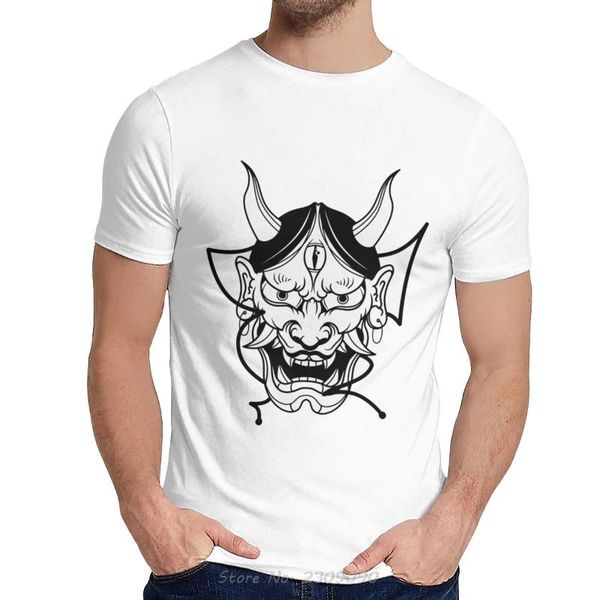 

hannya mask japan demon scary t-shirt men cotton o-neck tshirt hip hop t shirt cool tees harajuku, White;black