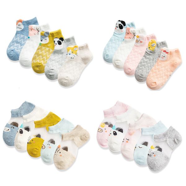 

5 pairs/lot 2019 new children cotton socks. boy girl baby cute cartoon breathable mesh socks. for 1-12 years summer kids cn, Pink;yellow