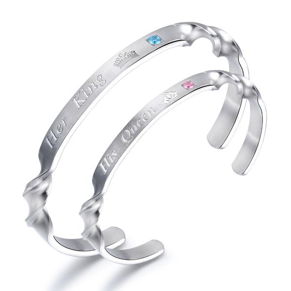

jhsl lover's couples women men cuff bracelets bangles stainless steel her king his queen valentine's day gfit fashion jewelry, White