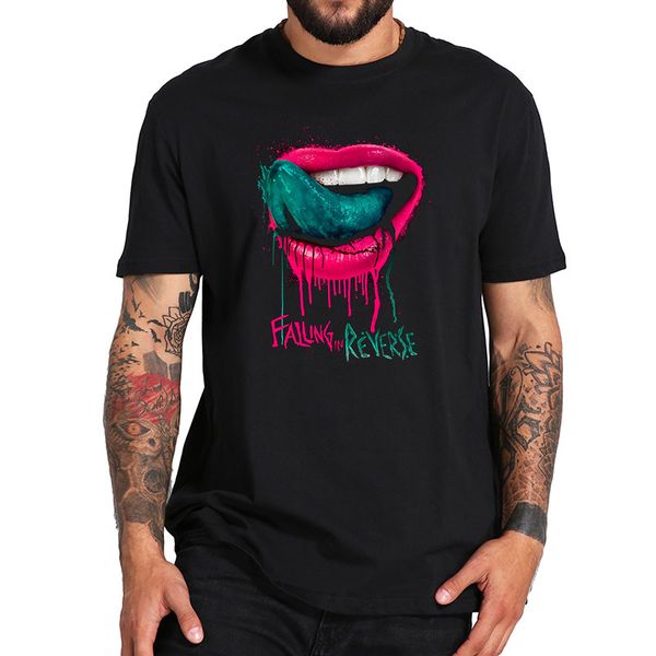 

eu size 100% cotton t shirt falling in reverse lips tshirt rock band fashion casual breathable fitness crew neck homme, White;black