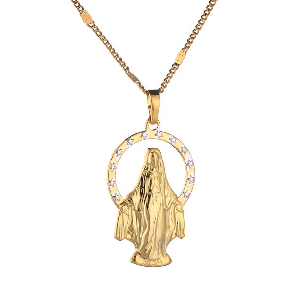

gold color virgin mary necklace blessed virgin star pendant catholic church trendy jewelry for women men, Silver