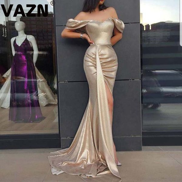 

vazn new celebrity evening party gowns formal maxi dresses short sleeve ladies vestido off shoulder female fashion dress, Black;gray