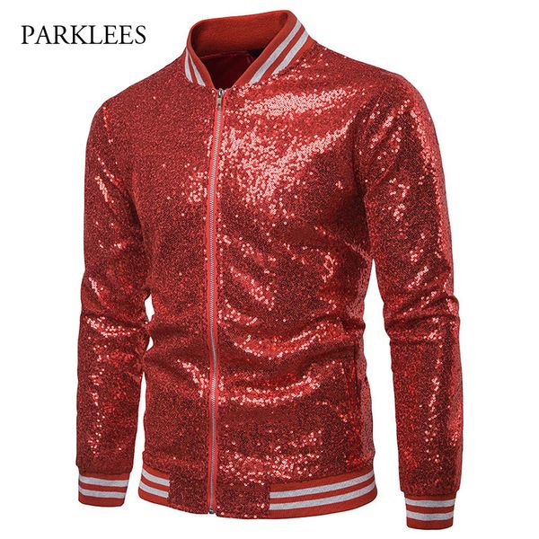 

stage perform costume jacket men coat shiny sequins red glitter baseball mens jackets casual hip hop high street chaqueta hombre, Black;brown