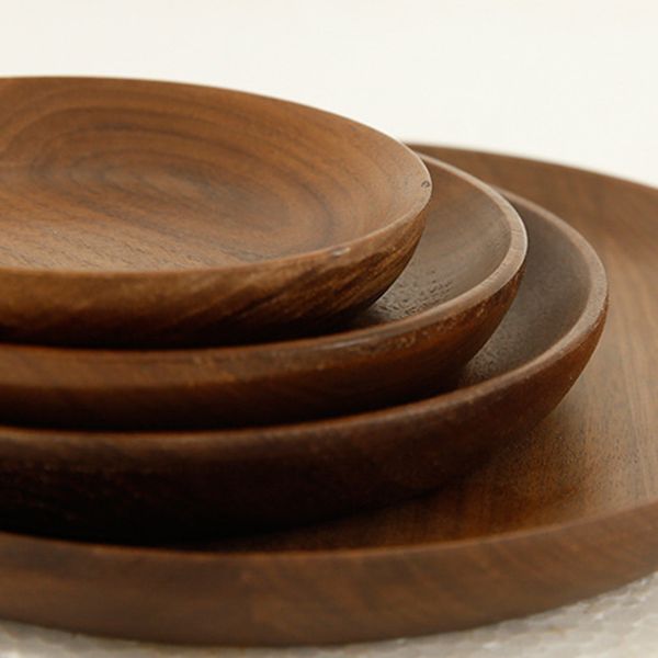 

black walnut round wooden western dish pizza plates coffee dim sum restaurant family kitchen tableware set