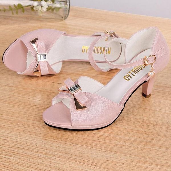 

горячие продажи летние женщины среднего пятки женская обувь с открытым носком повседневный лук бисероплетение свадебные сандалии zapatos muj, Black