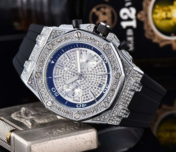 

mens luxury watch classic royal oak fashion brand all dial work chrono iced diamond designer watches quartz movement sport clock, Slivery;brown