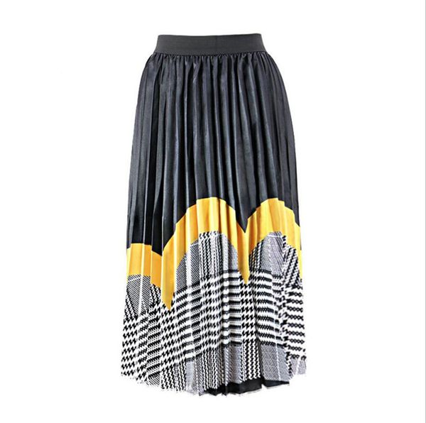 

fashion woman summer dresses loose letters printed pleated dress elestic waist pleated skirts womens long skirt street style dresses e3504, Black