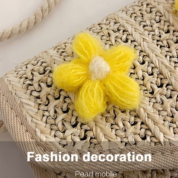 

new women straw woven crossbody bag flower decor small square messenger bag wsh99