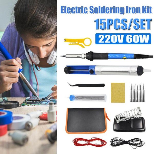 

15pcs/set 60w 110v/220v electric soldering iron kit with adjustable temperature welding iron full set electronic repair tool