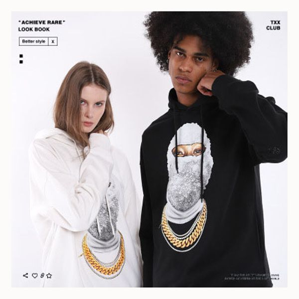 

mens designer hoodies luxury hiphop wear fashion trendy masked mans sweater trendy loose mens clothes 2019 new 2 styles for optional, Black