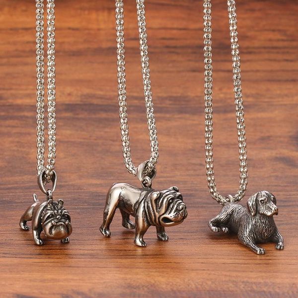 

2019 hip-hop pug labrador pet pendant necklace vintage collar fashion chain for man jewelry pub party jewelry christmas gift, Silver