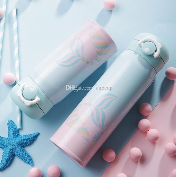 

2020 new cartoon mermaid mug custom student stainless steel mug bouncing ins cup wholesale drinkware water bottle tumbler kettle customizabl