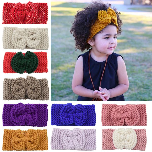 

europe fashion child baby knitted headbands girls hair bands children bowknot hair accessories lovely kids headwraps 40 colors 15083, Slivery;white