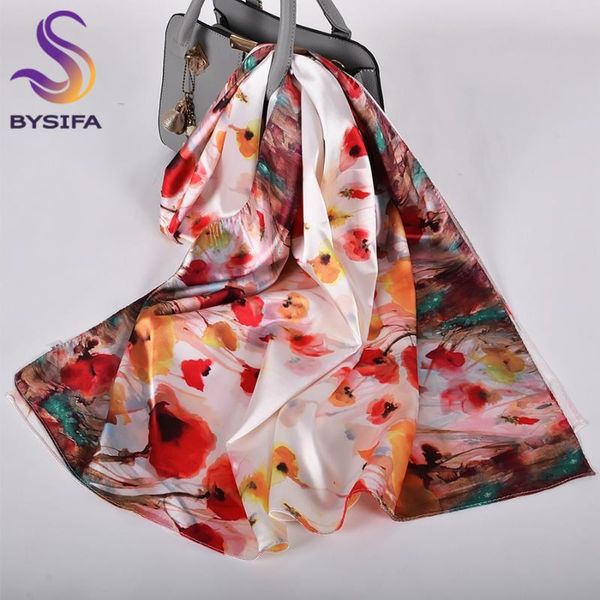 

bysifa] ladies long silk scarf shawl printed new satin scarves spring fall women beige red neck headscarf 160*70cm, Blue;gray