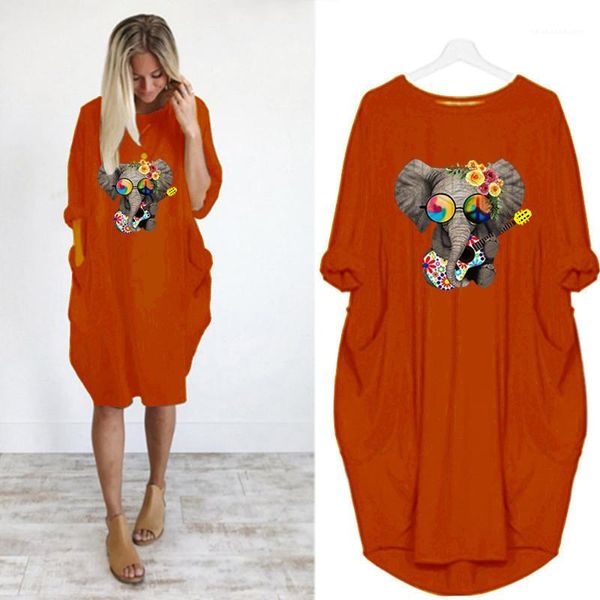 

сыпучие летние платья лонд 5xl elephant животных printed женские дизайнерские платья сплошного цвета увеличенные с длинным рукавом круглым в, Black;gray