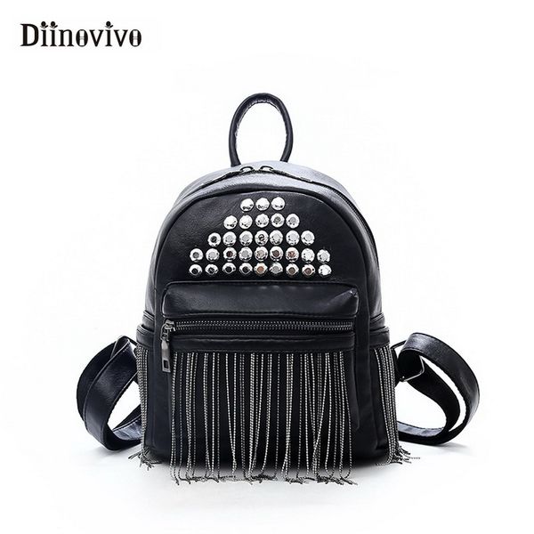 

diinovivo 2019 new rivets women backpack female tassel anti theft school bag backpacks for adolescent girls bagpack whdv0725