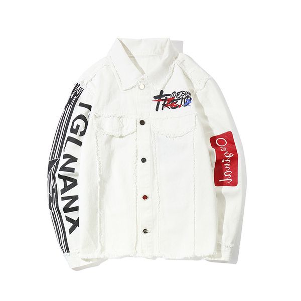 

men's hip hop denim jacket fashion edging printed jean jacket hi street men's autumn coat streetwear, Black;brown