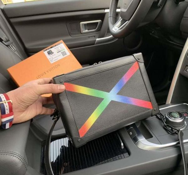 

new luxury fashion designer men's box shape design handbag leather postman bag with letter gift box